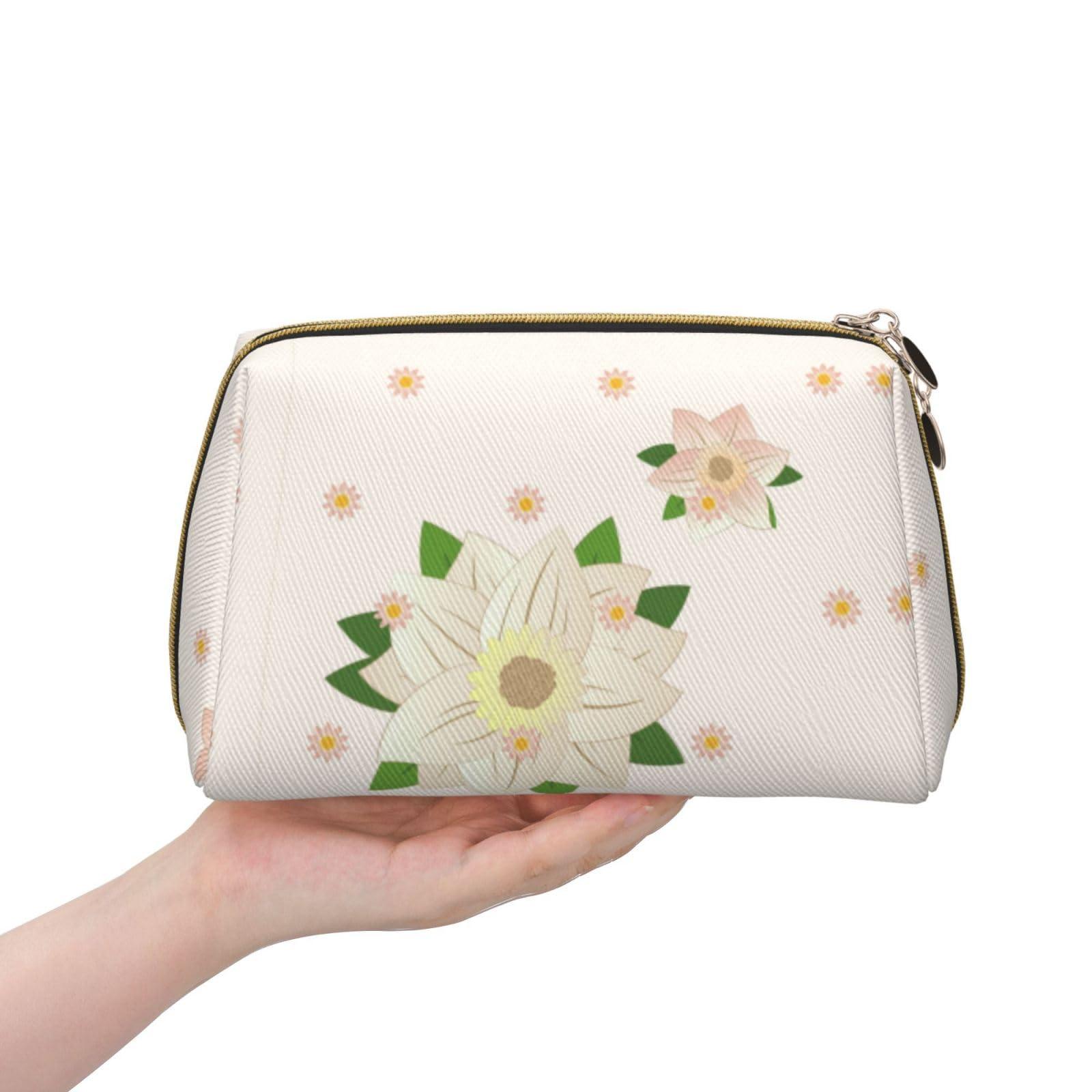 Trukd Blooming Hexagonal Whitemakeup Bag Organizer,Toiletry Cosmetic Bag,Zipper Pouch Brushes Storage Case(Large)