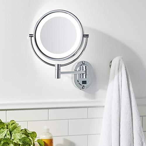Jerdon Jerdon Two-Sided Lighted Wall-Mounted Makeup Mirror - Makeup Mirror with 5X Magnification & Wall-Mount Arm - 8-Inch Diameter Mirror with Chrome Finish Wall Mount - Model HL165CLD