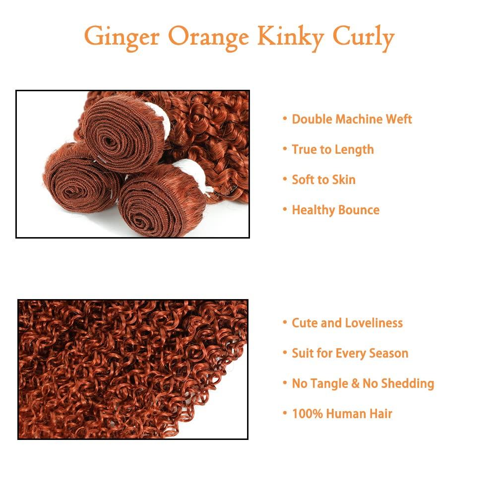 REMY HAIR FASHION REMY HAIR Kinky Curly Human Hair Bundle #350 Ginger Orange Brazilian Curly Hair bundles Curly Weave Hair Extension 22 Inch 1 bundle