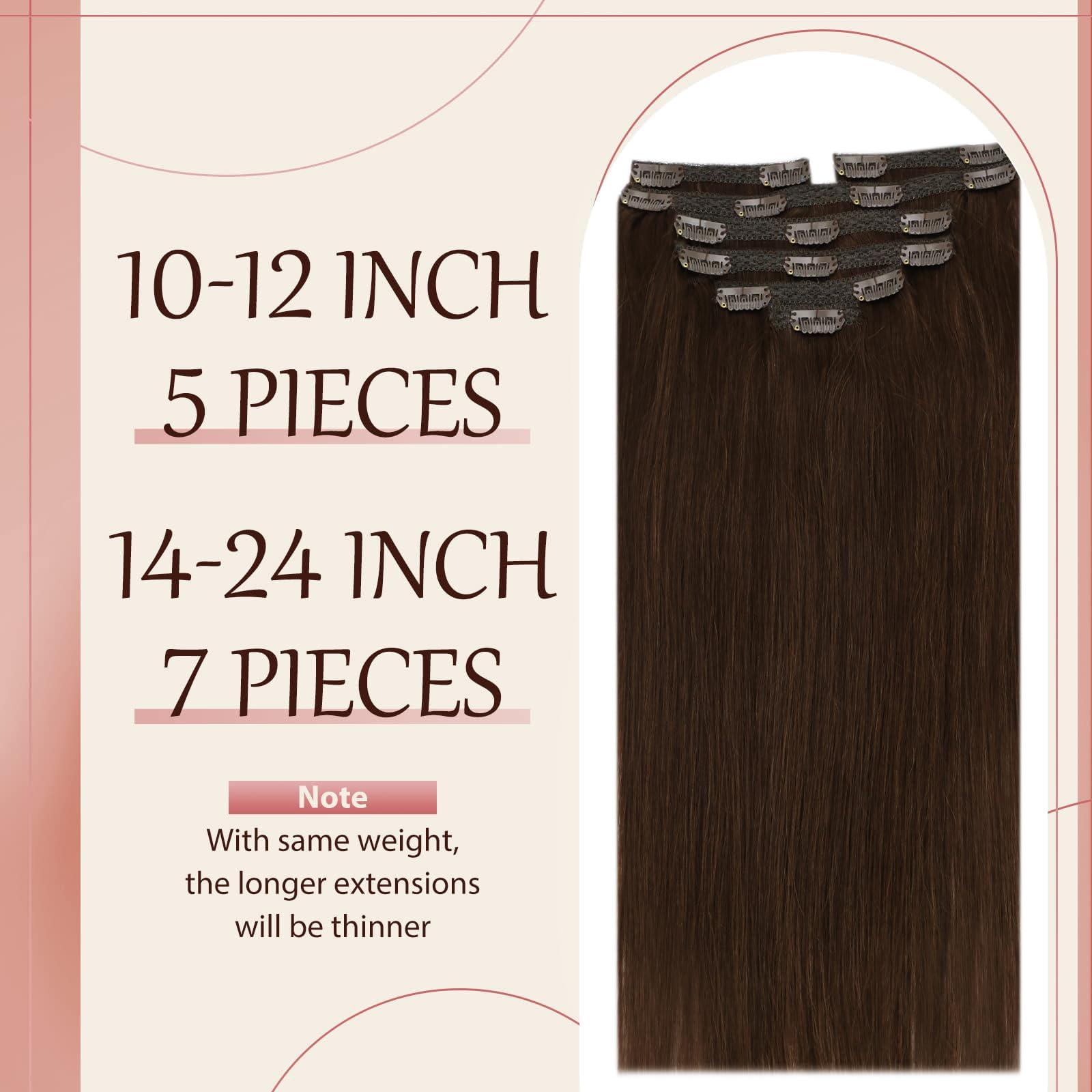 Sunny Hair Sunny Hair Clip in Hair Extensions Straight Human Hair Clip in Extensions Remy Clip in Hair Extensions Real Human Hair Extensions Clip ins Chocolate Brown 24inch