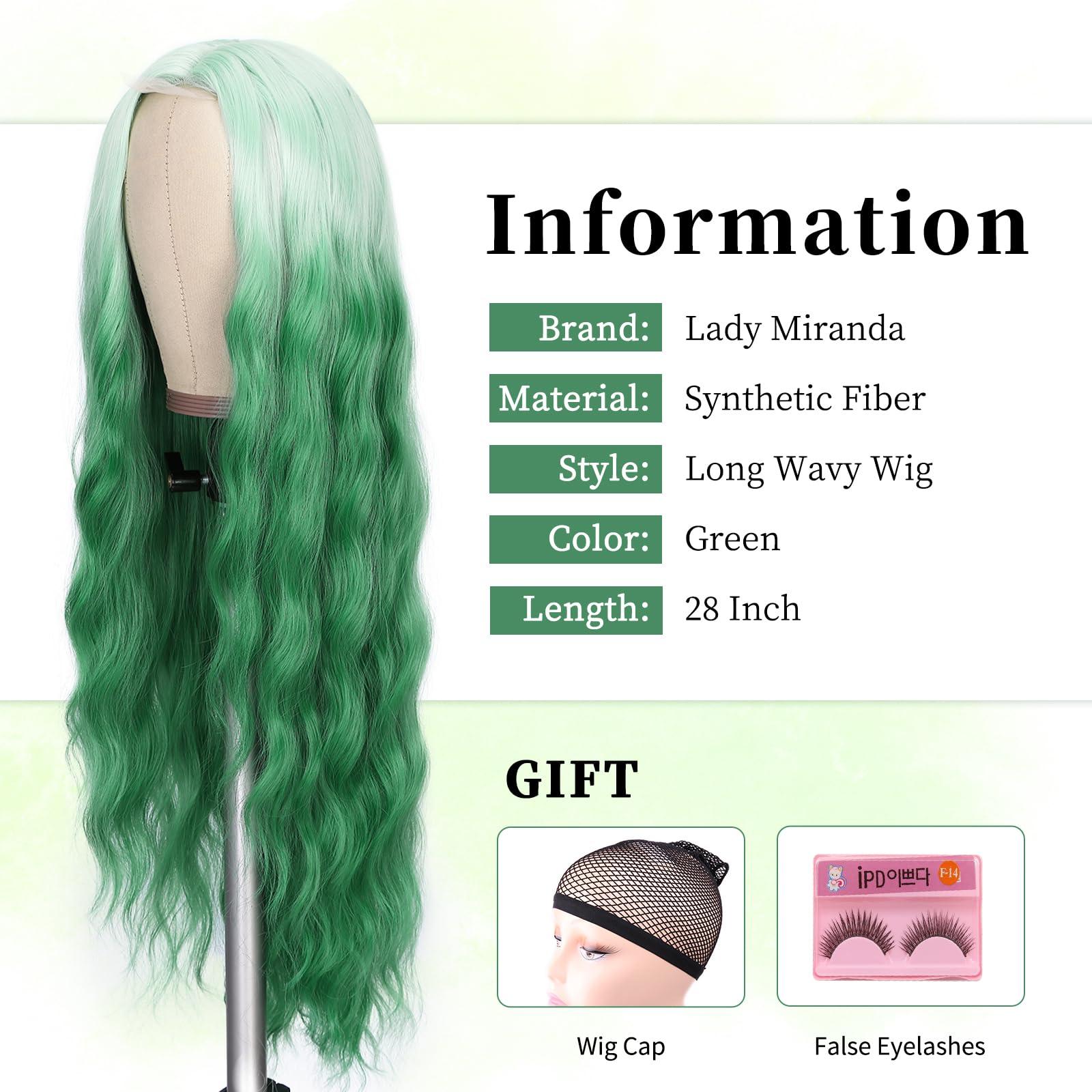Lady Miranda Lady Miranda 28 Inch Ombre Green Wig Long Wavy Wig Natural Middle Part Green Wigs For Women Synthetic Wigs For Party or Daily Use (Ombre Green, 28 Inch)