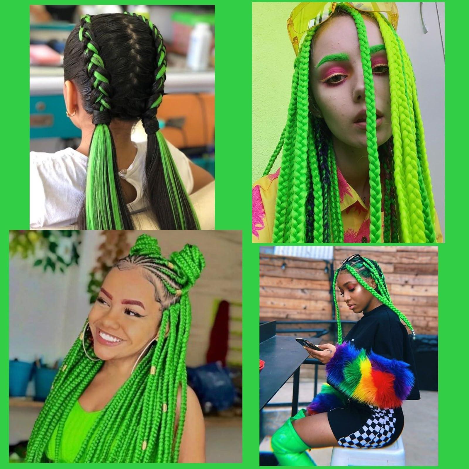 FAYETA Neon Green Braiding Hair Pre Strethched Silky Braid Hair Extensions, 100% Kanekalon Synthetic Itch Free Hair for Braiding Crochet Twist Hair Braid Extensions Yaki Texture(28\'\'-3packs, neon green)
