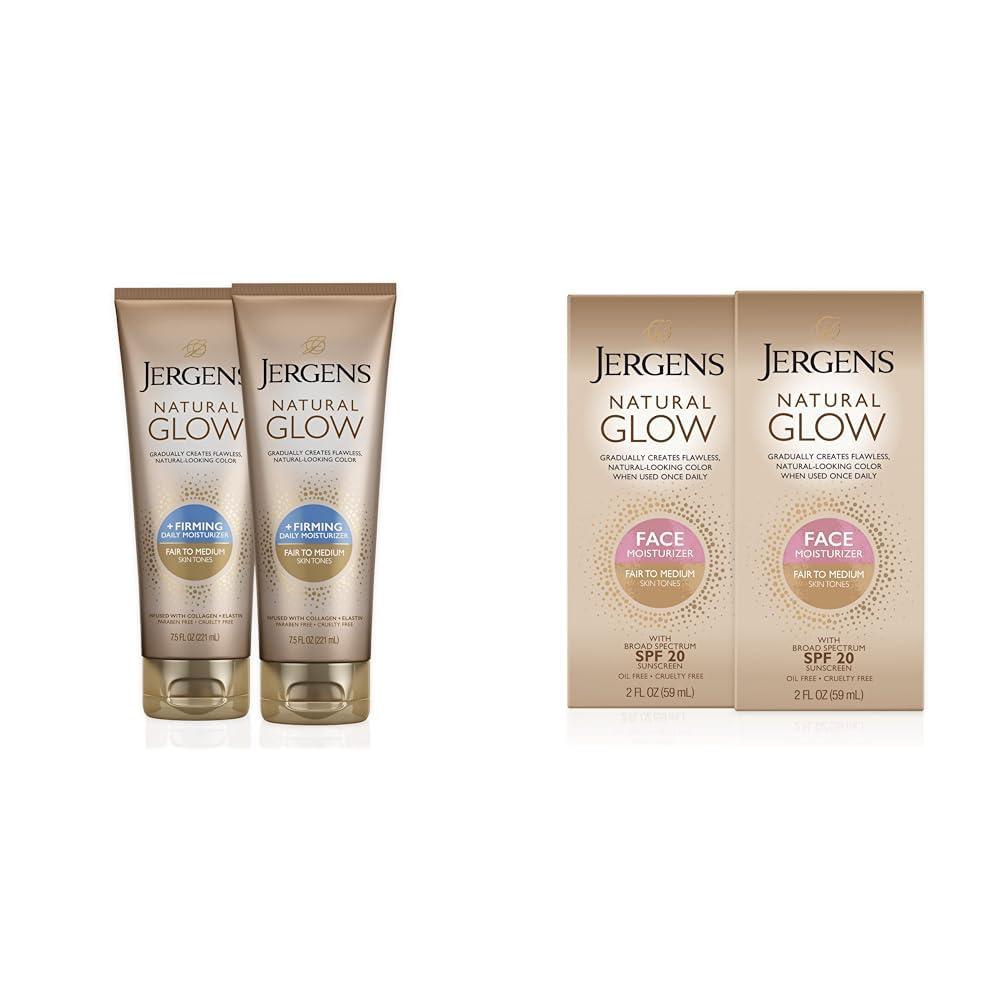 Jergens Jergens Natural Glow +FIRMING Self Tanner Body Lotion, Fair to Medium Skin Tone & Jergens Natural Glow Face Self Tanner Lotion, SPF 20 Sunless Tanning, Fair to Medium Skin Tone
