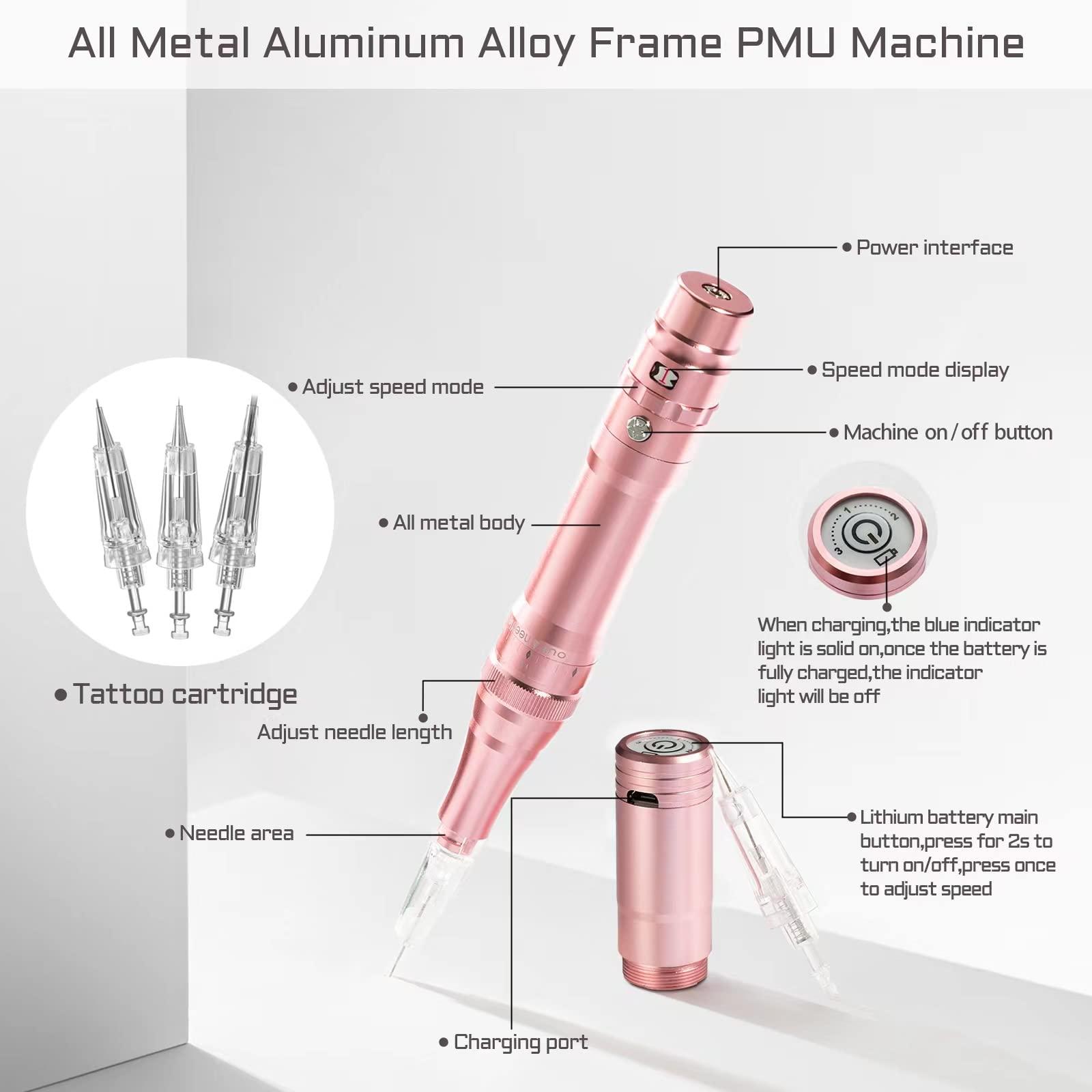 whalrace Whalrace PMU Machine, cordless Permanent Makeup Machine Kit with 10 PMU Needles & 1 Lithium Battery, Tattoo Machine Microblading Machine for Eyebrows, Lips, Eyeliners - Rose Gold