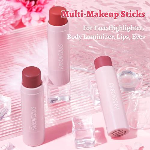 SPRINGSKY Face Stick Trio 3Pcs Multi-Use Makeup Blush Sticks, Buildable Blendable Lightweight Cream Blush Stick for Cheeks Make Up For Women 3-in-1 Blusher and Lip Makeup Sticks (04)