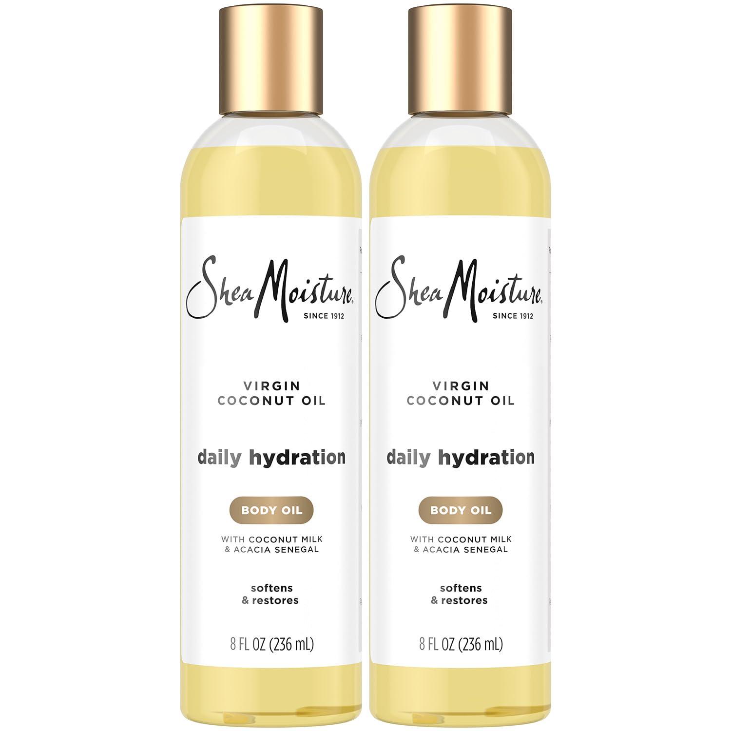 SheaMoisture SheaMoisture Body Oil, Daily Hydration 2-Pack Lightweight, Non-Greasy Moisturizer with 100% Extra Virgin Coconut Oil, Coconut Milk, and Acacia Senegal, 8 Oz Ea