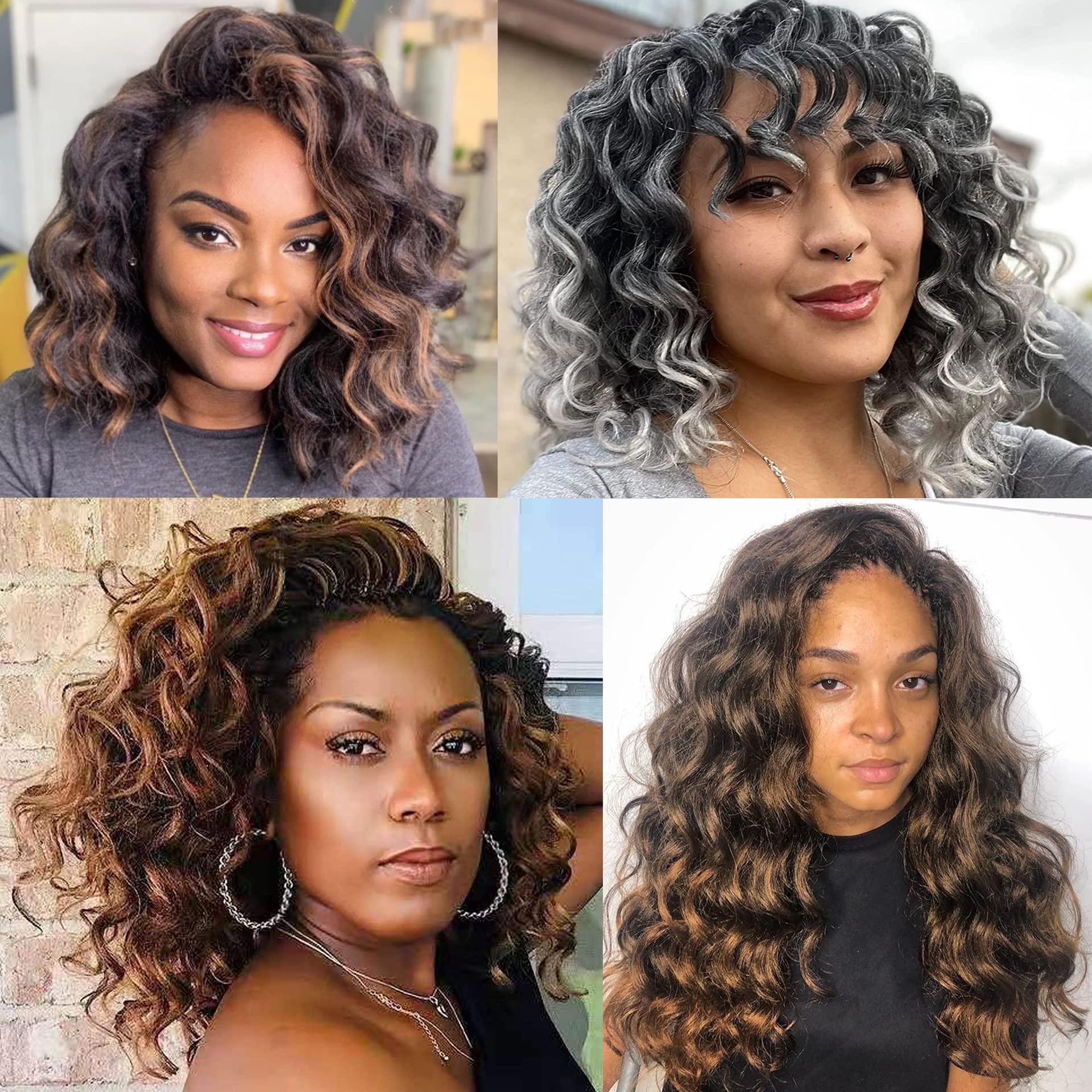 Svolna Ocean Wave Crochet Hair Pre Looped 9 Inch Grey Ombre Curly Braiding Ocean Wave Hair 7 Packs Deep Wave Short Wavy Ocean Wave Crochet Braids Hair Extensions for Women (9Inch (Pack of 7), Tgrey)