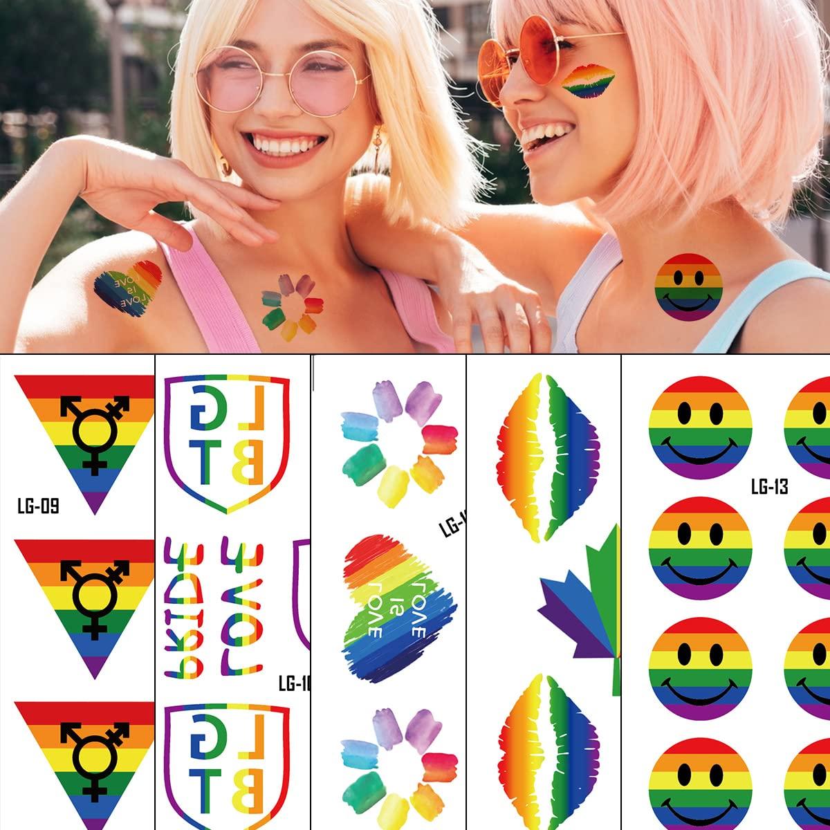 HAOYAN HAOYAN 20 Sheets Gay Pride Tattoo Stickers Set LGBT Face Rainbow Temporary Flower Arm Tattoo Stickers Rainbow Stickers