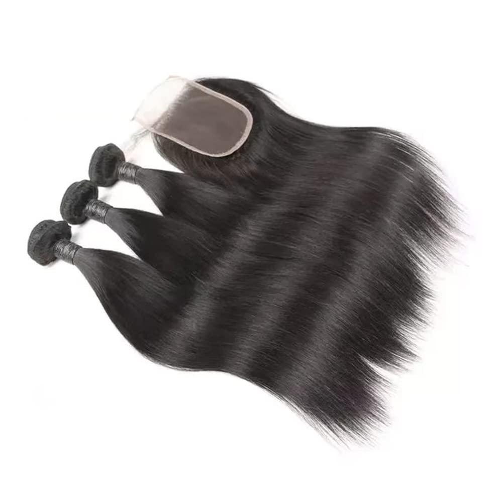 JTMMP JTMMP Human Hair Bundles with Lace Closure Straight Bundles Human Hair 24 22 20+18 inch 5x5 Lace Closure Straight Human Hair Bundles Deals Human Hair for Woman
