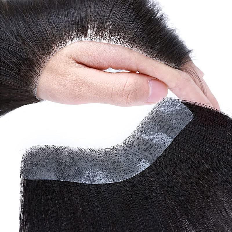 Voloria Voloria Frontal Hairpiece for Women Human Hair Extensions Forehead Hairline PU Skin Toppers Hair Replacement Toupee (1.57x7.08 Inch, 1B Black Color)