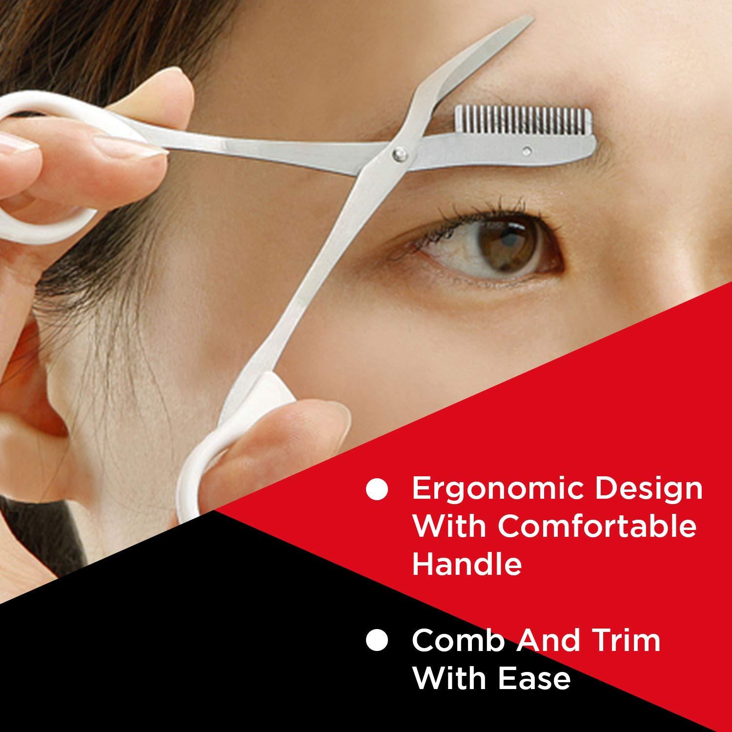 Seki EDGE Seki Edge Eyebrow Scissors Comb (SS-605) - Stainless Steel Eyebrow Trimmer Scissor Comb for Trimming Eye Brows, Beards, & Mustaches - for Men & Women - Made in Japan