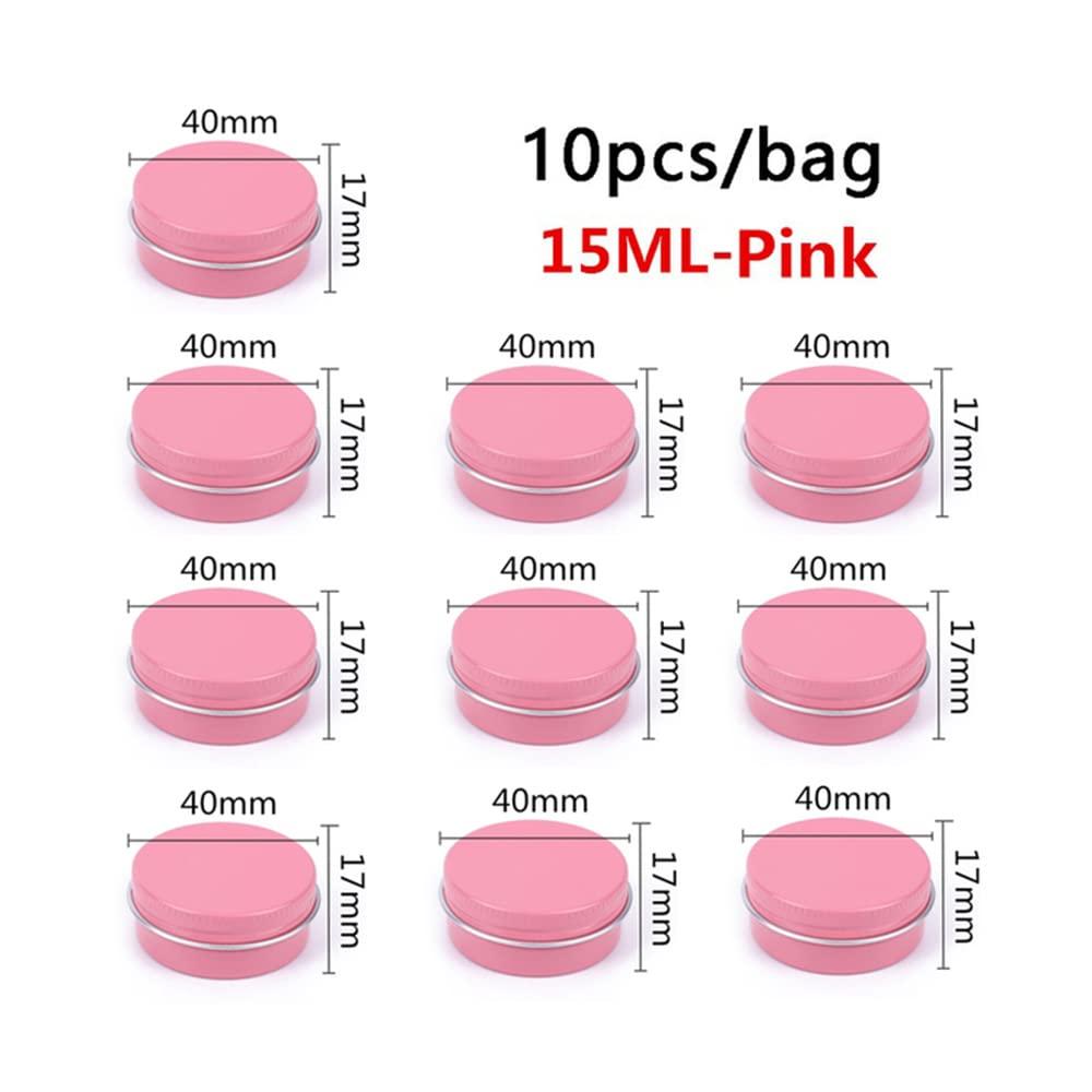 ezqnirk 10PCS Empty Aluminum Tin Jar For Cream Balm Nail Candle Cosmetic Round Storage Container Mini Metal Box,Pink,15ML