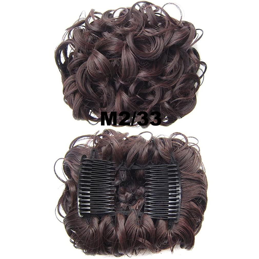 STREJHYT Women's Short Curly Hair Bun Elastic Big Hair Bun Synthetic Extension With Two Plastic Combs Hairpieces M2 33