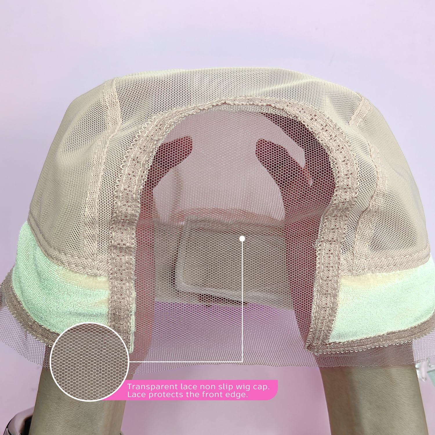 LAB HAIRS LAB HAIRS Wig Cap with Grip Band for Keeping Wigs in Place, More Full Cap-wide Transparent Lace for Lace Front Wigs - Brown/Black/Nude Non Slip Cap Make Your Wig Be Glueless (Nude-M)