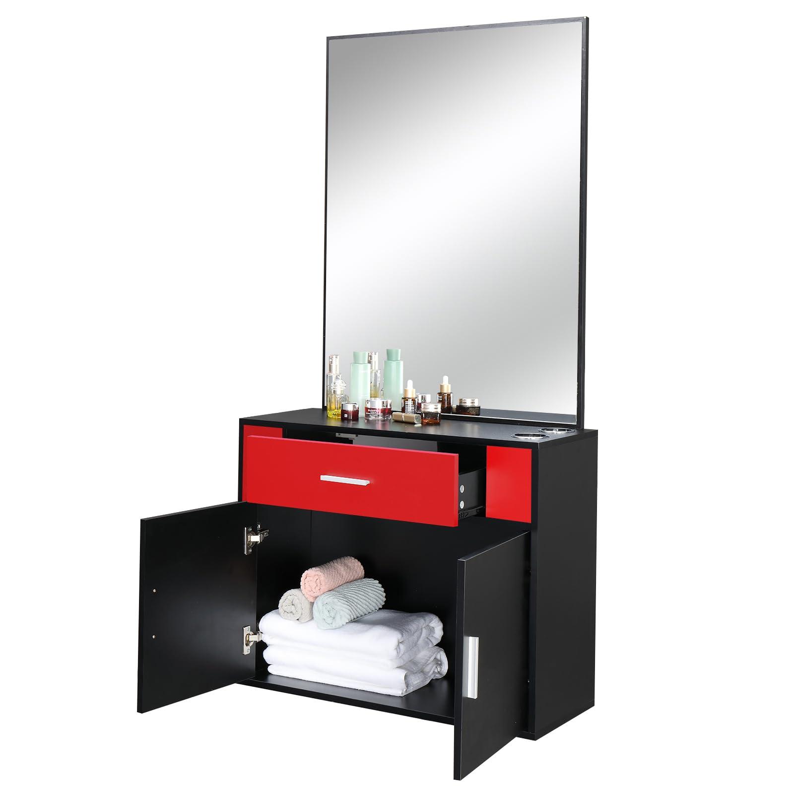 JHshop Black Barber Salon Station Makeup Cabinet Wall Mount Hair Styling Beauty Spa Equipment Set with Mirror,Beauty Spa Storage Equipment,Spa Storage Systems 29.6\" L x11.8 W x 59.4\" H