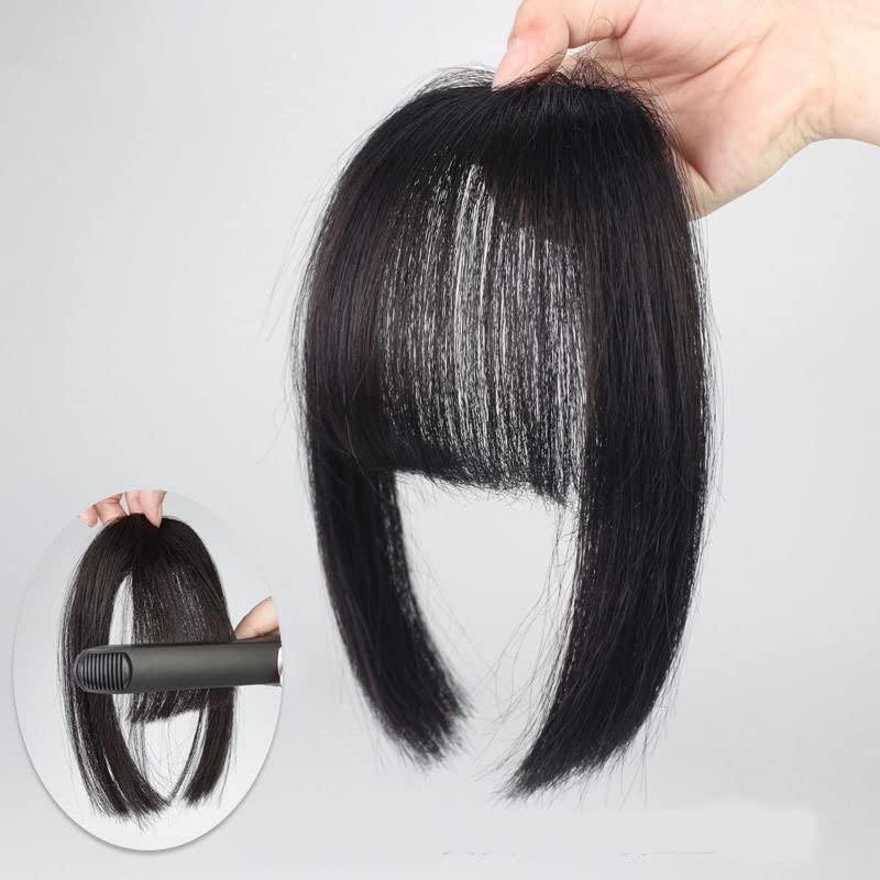 VAVANGA VAVANGA Clip in Bangs Straight Synthetic Black Hair Princess Cut Bangs Hair Piece Fringe with Temples Flat Neat Bangs Hair Extension Clip on Bangs for Women(1B#-HL02, 10")