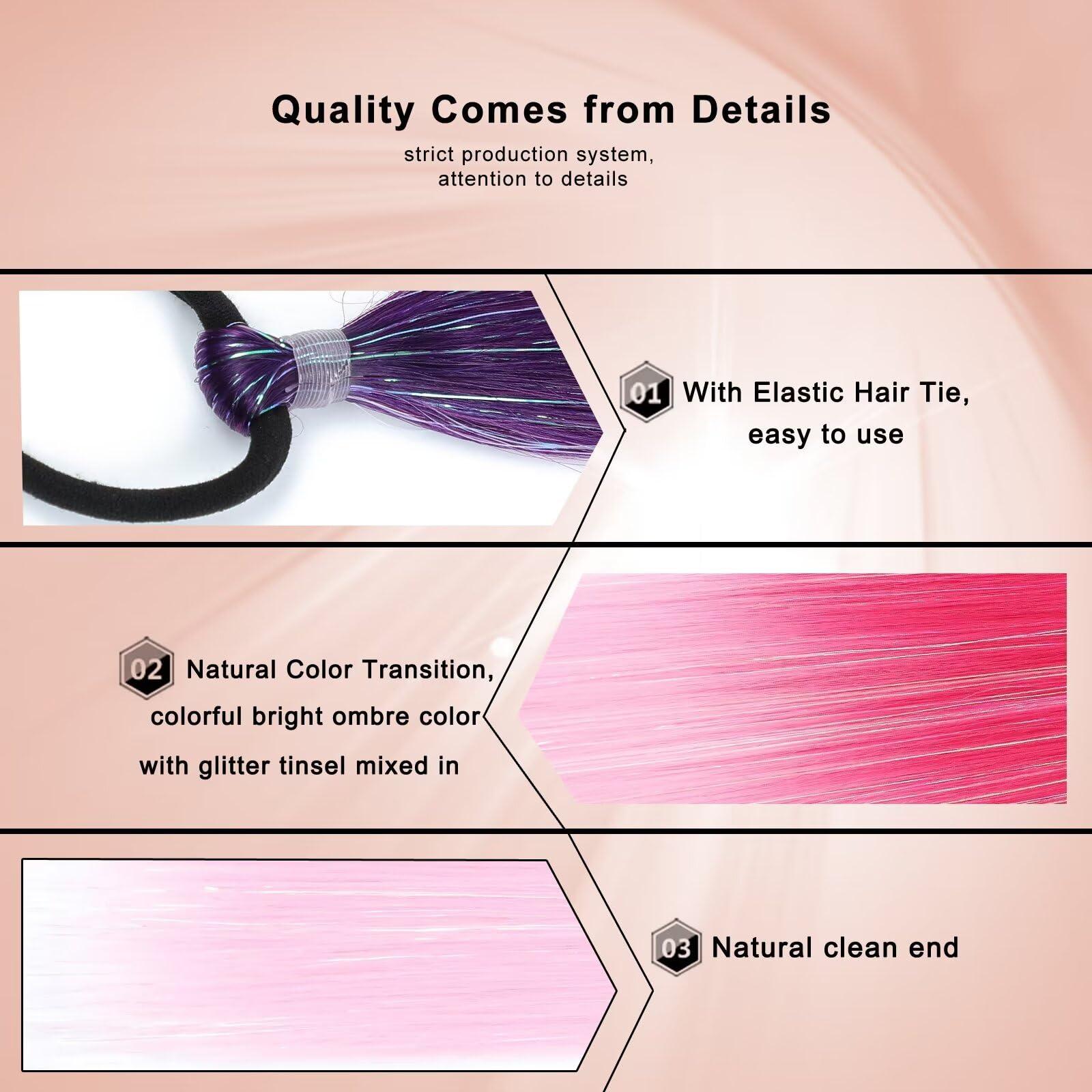 ALIABSION Purple Pink Ombre Ponytail Extension with Hair Tie Festival Colored Ponytail Hair Extensions for Braiding 2 Packs 24 Inch Colorful Pony Tails Hair Extensions for Braids Rave Crazy Hair Day(50g/pc)