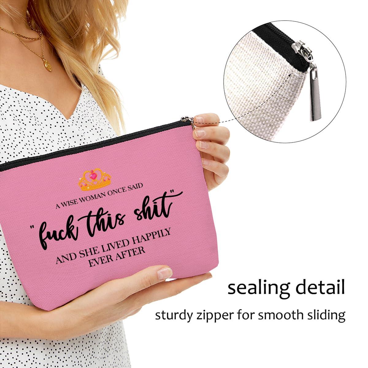 Blue Leaves Funny Gifts for Women, Aunt, Strong Women Retirement Gifts Cool Gifts for Coworkers, Hostess Gift Ideas Gag Gifts Birthday Girls Weekend Fun Gifts Makeup Travel Bag Inspirational Cosmetic Bag