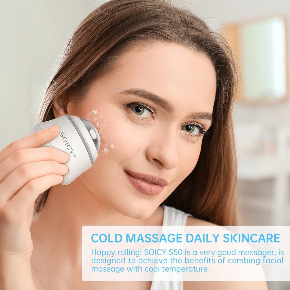 OPENDGO Ice Roller for Face and Eyes Body, Facial Ice Roller 360 Rotating Stainless Steel Ball Face Massager Fitness Cryosphere for Reduces Puffiness, Redness and Pain, Beauty Skin Care Tools