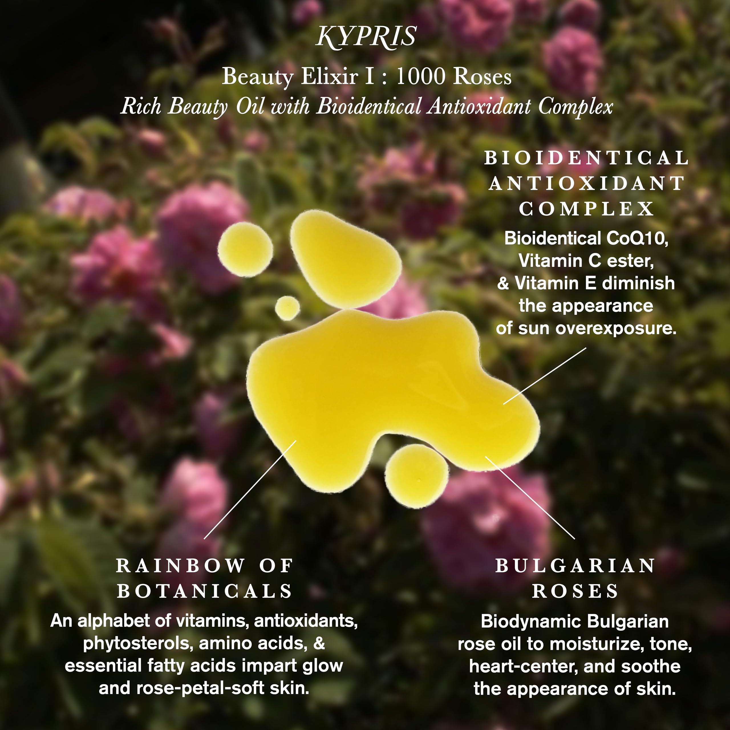 KYPRIS KYPRIS, Beauty Elixir I: 1,000 Roses Rich Moisturizing Face Oil, Bioidentical Antioxidant Complex w/ CoQ10 & Vitamin C Ester THD Rose (0.47 fl oz / 14 ml)