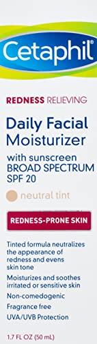 Cetaphil CETAPHIL Redness Relieving Daily Facial Moisturizer SPF 20, 1.7 fl oz, Broad spectrum Sunscreen, Neutral Tint, For Redness-Prone Skin