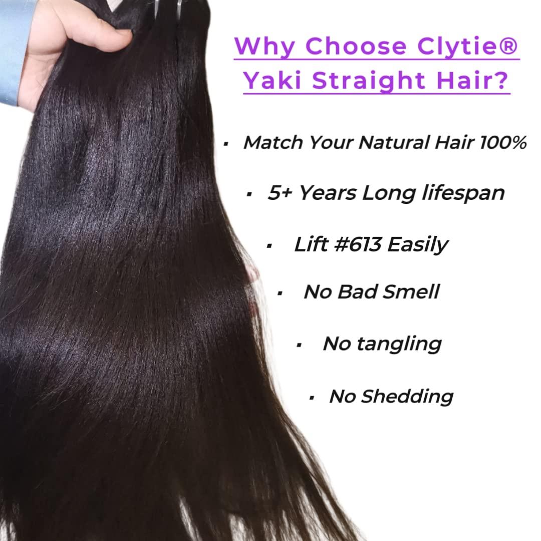 Clytie Last 5 Years Raw Light Yaki Straight Relaxed Straight Human Hair 2 Bundles Natural Coarse Yaki Kinky Straight One Donor Virgin Hair Weave For Black Women (12\" 14\")