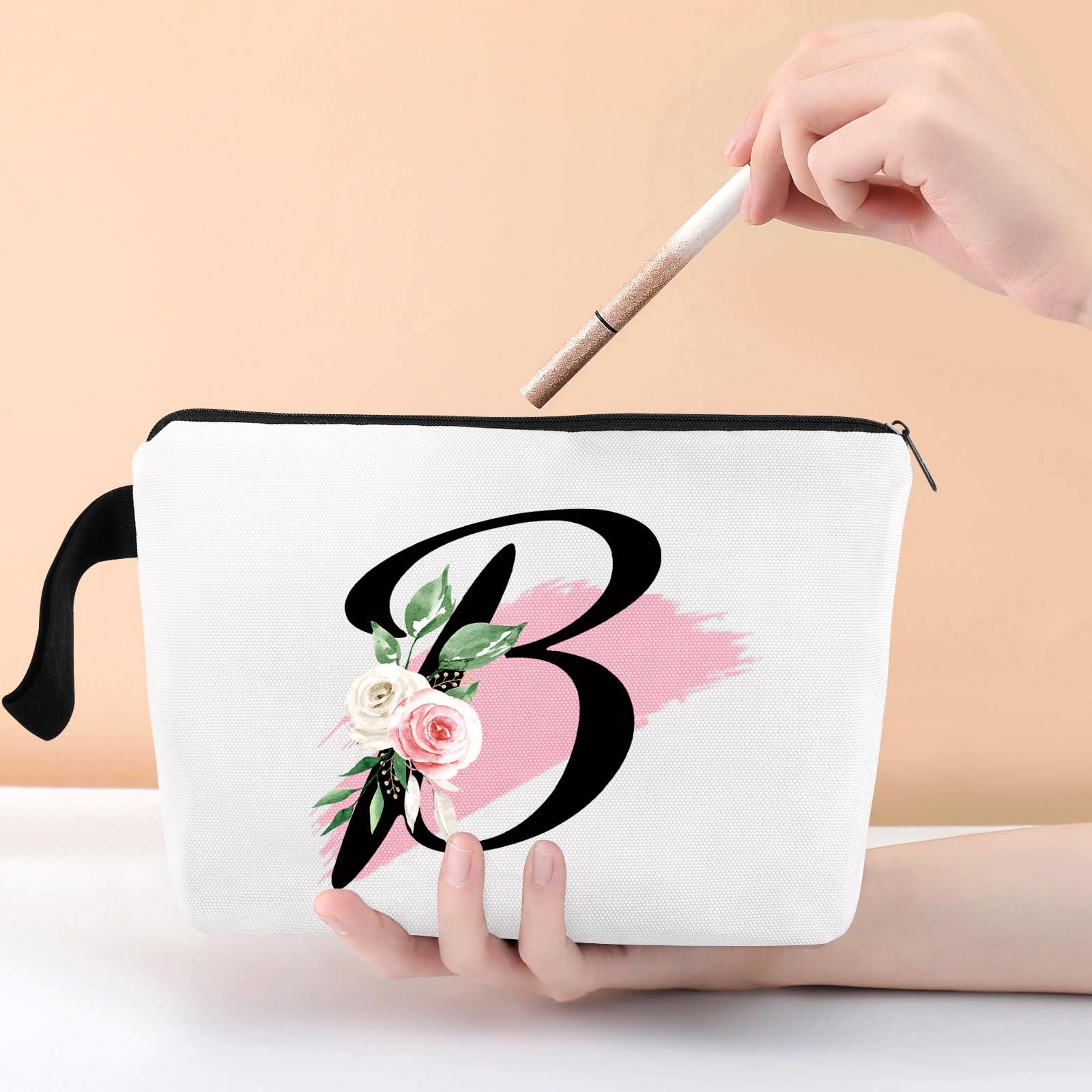 Prettyui Prettyui Initial Monogram Personalized Makeup Bag, Bride Bridesmaid Cosmetic Bag, Portable Cosmetic Bag Toiletry Bag Travel Bag Birthday Gifts for Women Girl, Personalized Cosmetic Bag for Women (B)
