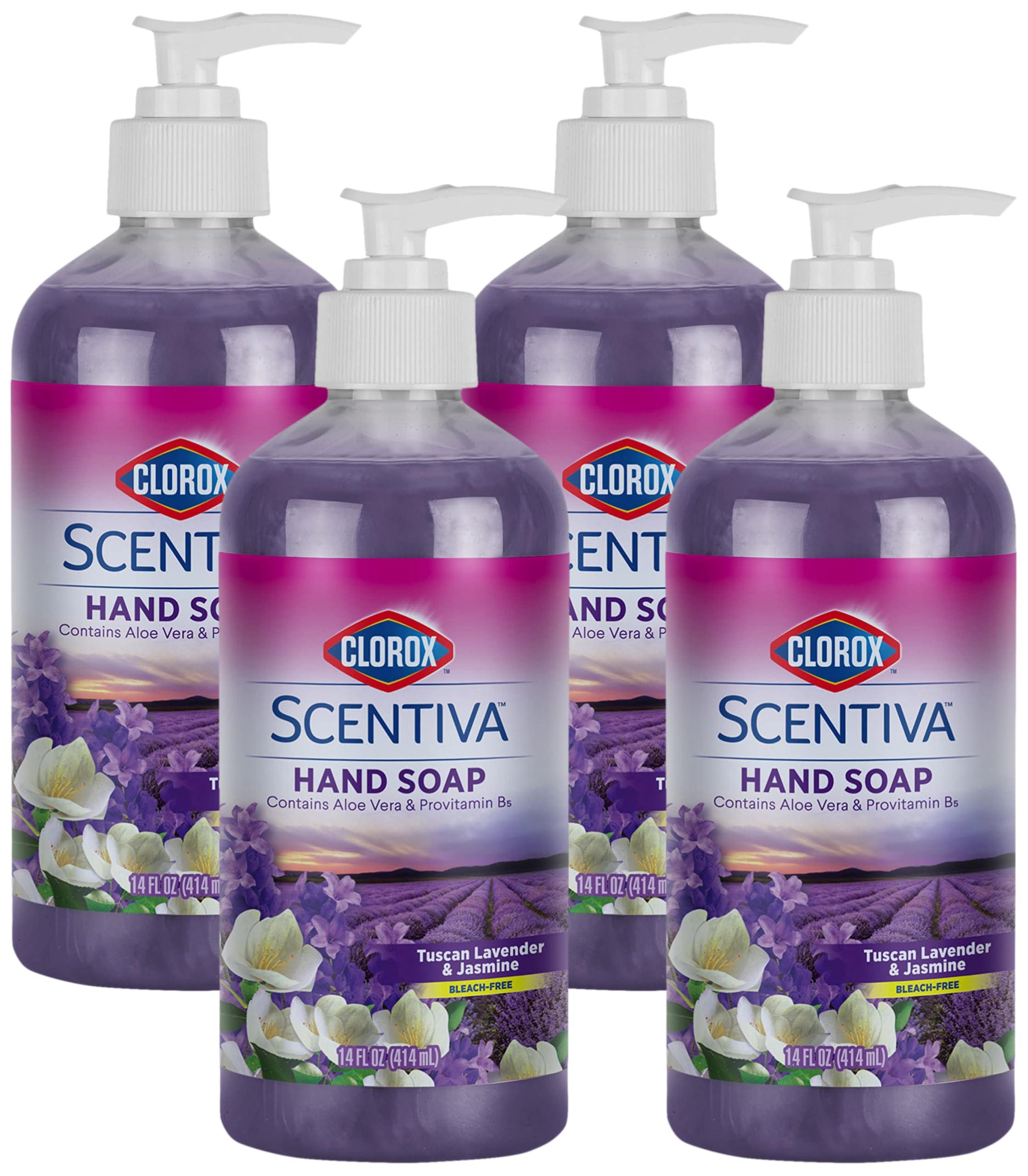 Clorox Clorox Scentiva Liquid Hand Soap 14 oz Liquid Hand Wash with Aloe Vera Vitamin B5 BleachFree Scented Hand Soap for Kitchen or Bathroom, Tuscan Lavender & Jasmine, 1 Count (Pack of 4)