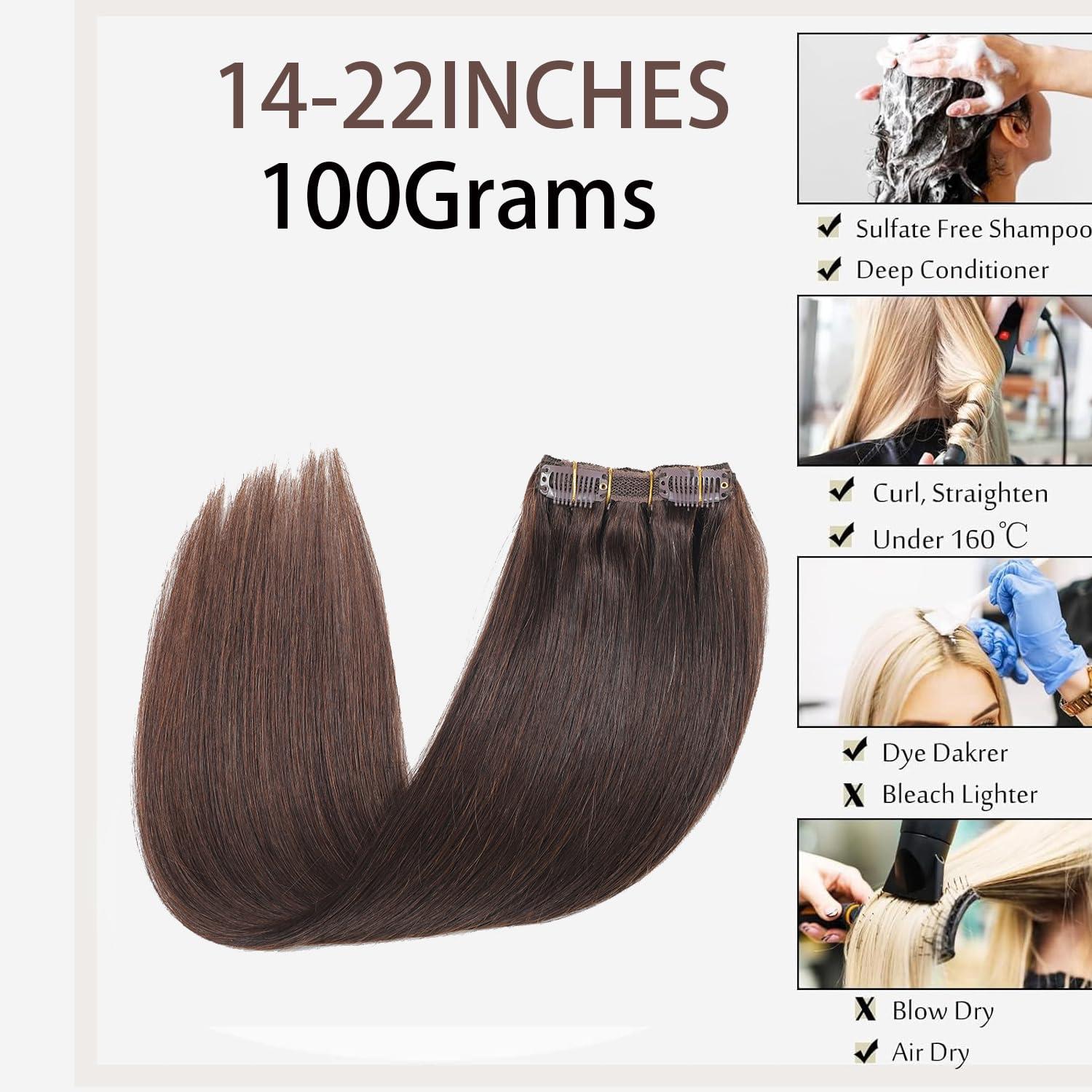 Ornate Hair Ornate Hair Extensions Brown Real Human Hair Darkest Brown 100g Invisible Removable 8 Pieces Per Set 14 Inches Clip in Extensions Human Hair (4# clip in human hair, 14 inches-100g)