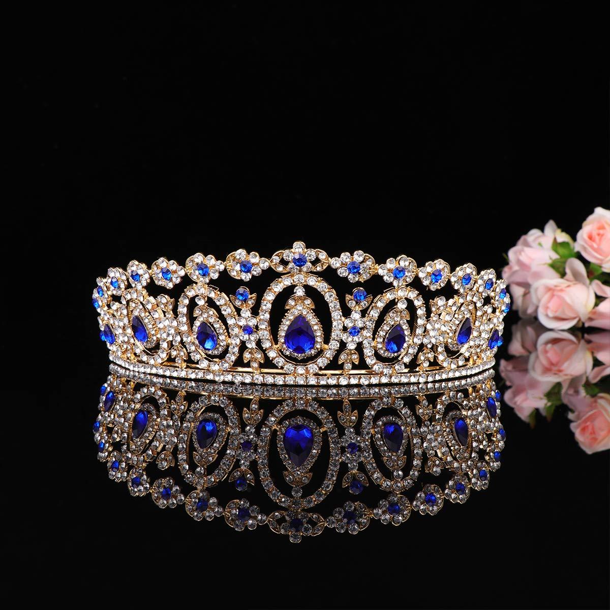 Beaupretty 1PC Baroque Bridal Crown Rhinestone Crystal Crown Tiara Birthday Crown Pageant Hair Accessories Wedding Hair Accessories for Women (Sapphire Blue Rhinestone)