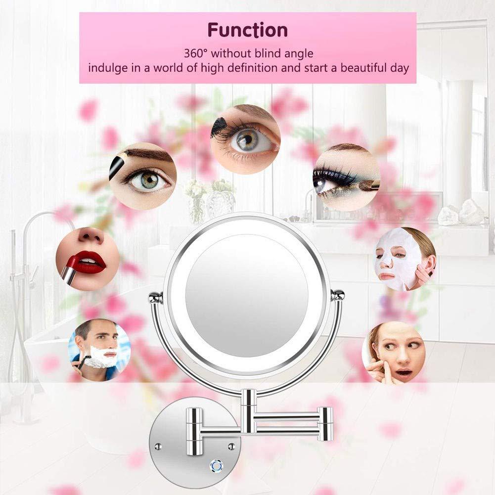 SEnyah SEnyah Wall Mounted Shaving Mirror 10X Magnification Double Sided Folding LED Bathroom Mirror Retractable 360Swivel Illuminated Makeup Mirror, Concealed Install, 8.5 Inches