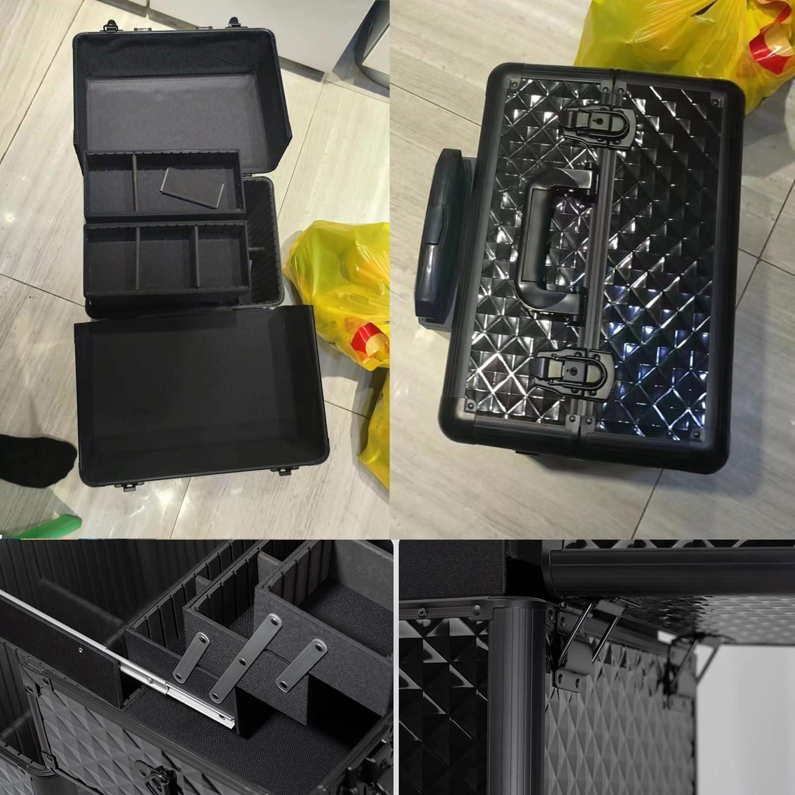 HJXGQJM HJXGQJM Rolling Makeup Case Professional Makeup Train Case Makeup Artist Travel Organizer, Aluminium Vanity Case, Make Up Artist Train Case Hairdressing Tools Organiser, Black