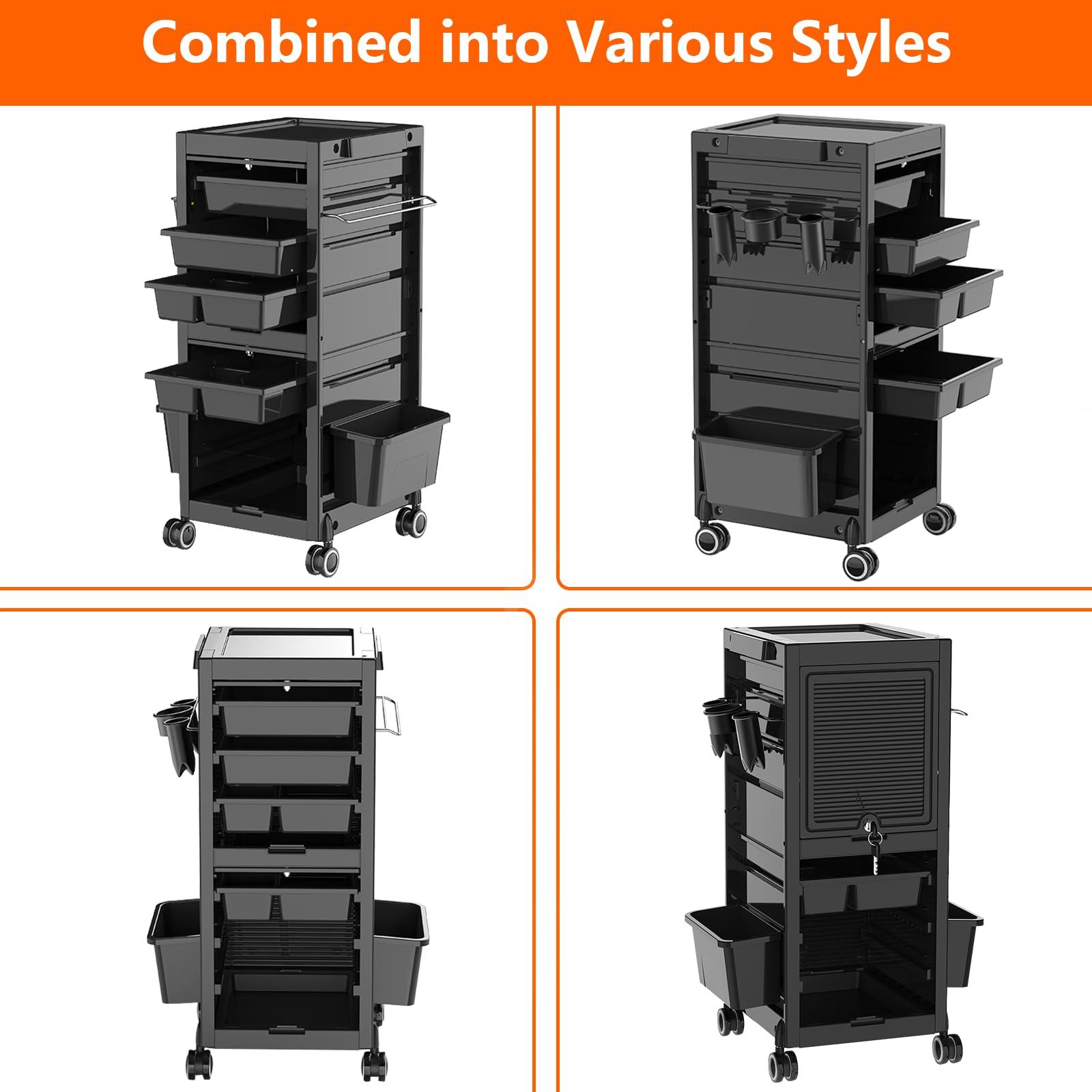 KIMORE KIMORE Lockable Salon Trolley Cart with 6 Trays & 3 Heat-Resistant Holders, Rolling SPA Storage Cart for Hair Stylists, Secure Beauty Tool Cart with 2 Keys - SPA Beauty Hairdressing Station