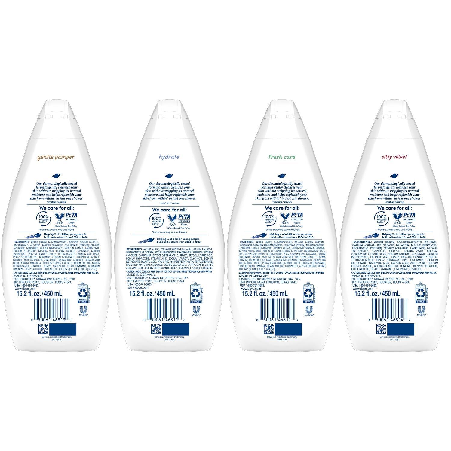 Dove Dove Body Wash Variety 6-Pack Hydrate, Gentle Pamper, Fresh Care, and Silky Velvet, 15.22 Oz Ea