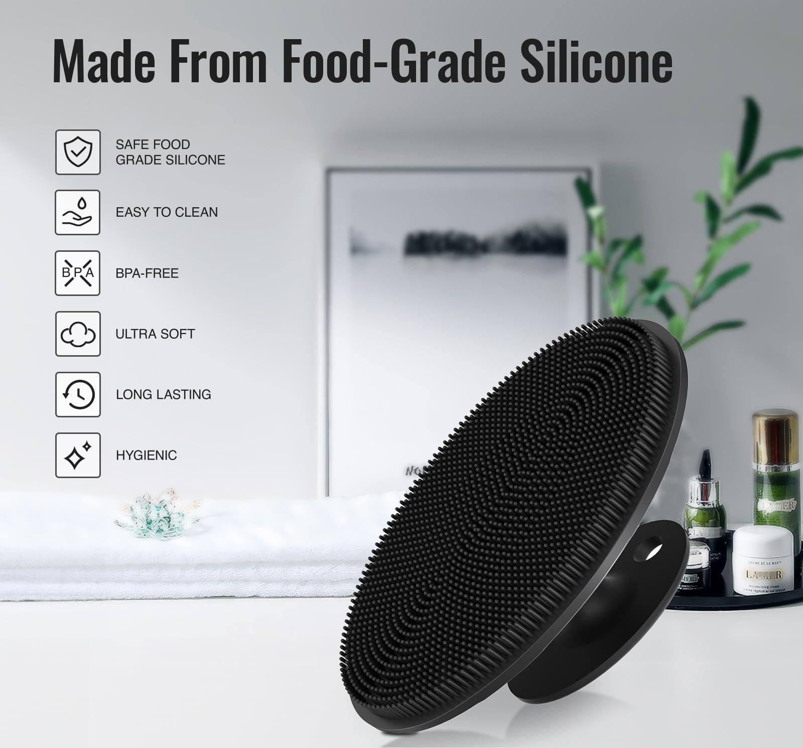 Ithyes Ithyes Silicone Body Scrubber Exfoliating Body Brush for Men Women Lathers Well Easy to Clean More Hygienic Than Loofah Shower Scrubber Face Scrubber for Sensitive Skin 1 Pack (Black)