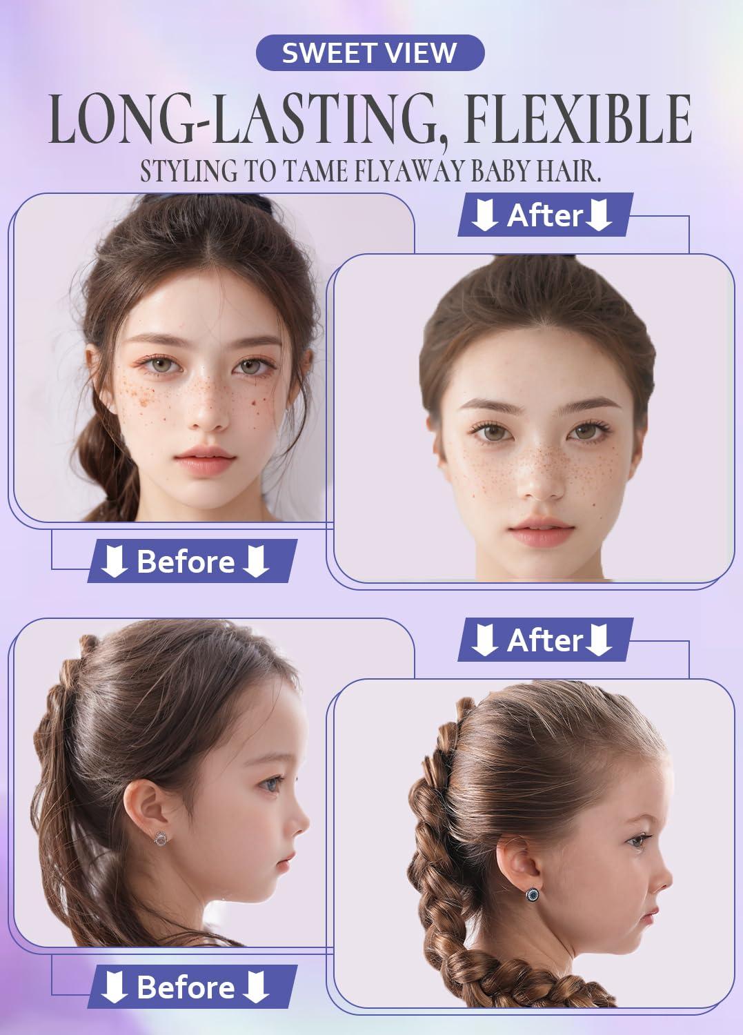 SWEET VIEW SWEET VIEW 2PCS Hair Wax Stick, Flexible Hold Fly Away Hair Tamer, Slick Back Hair Gel/Cream for Sleek Ponytail, Smooth Flyaways & Frizz, Hair Styling Accessorie Pomade Balm for Toddler, Kid