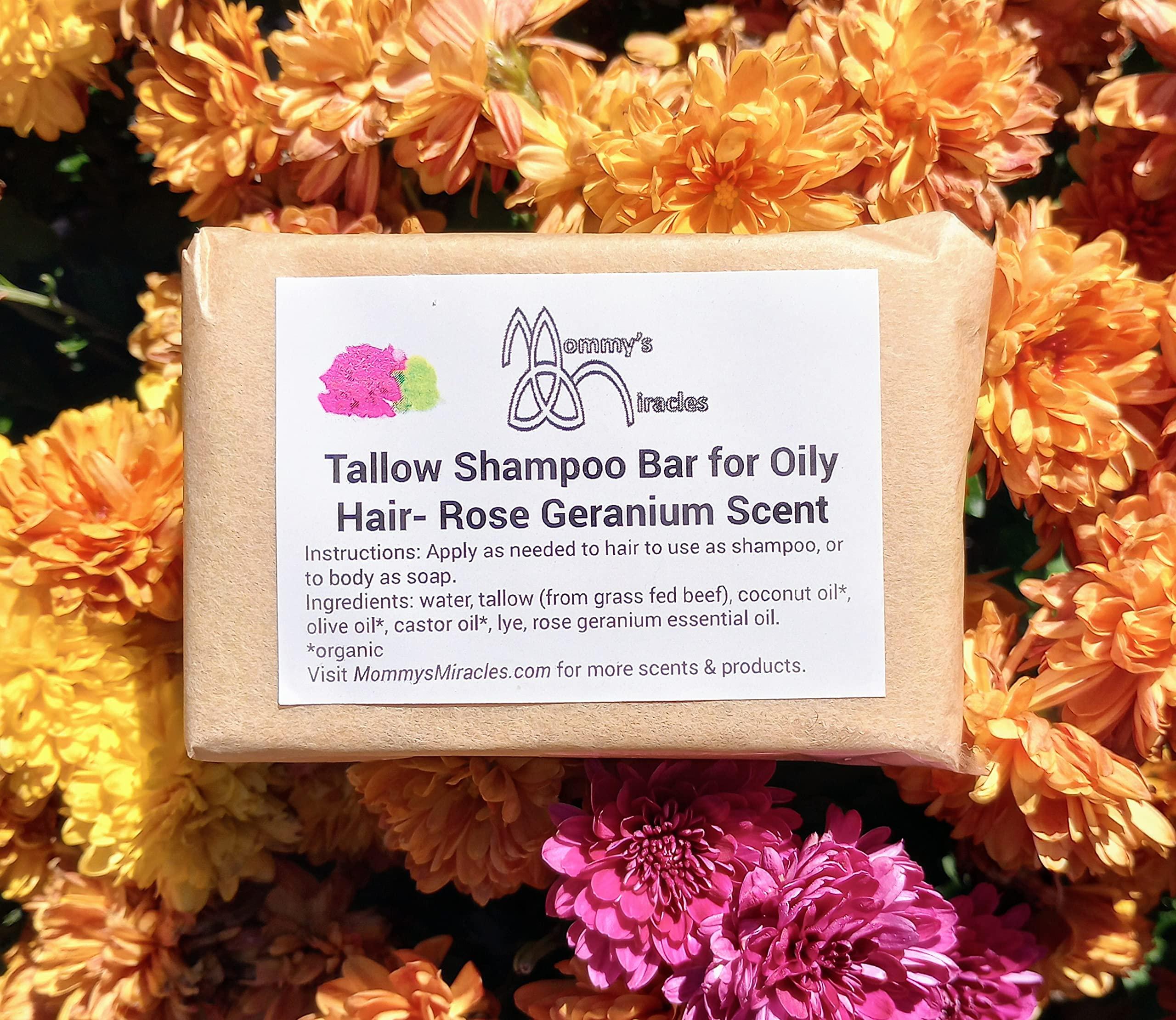 Mommy's Miracles Tallow Shampoo Bar for Oily Hair- Rose Geranium Scent