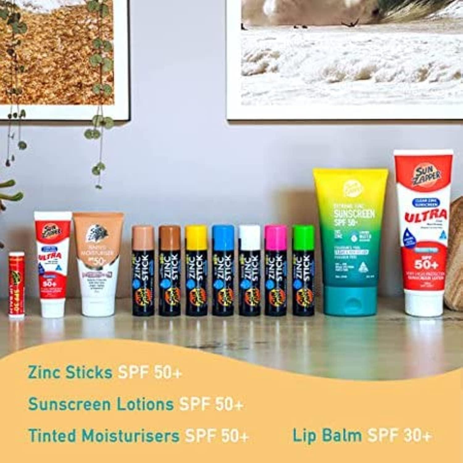 Sun Zapper Sun Zapper Zinc Oxide Mineral Sunscreen Stick  SPF 50+ Water Resistant  4-Pack (Pink, Blue, Green, Yellow) Rainbow Pack  For Face & Body  Made in Australia