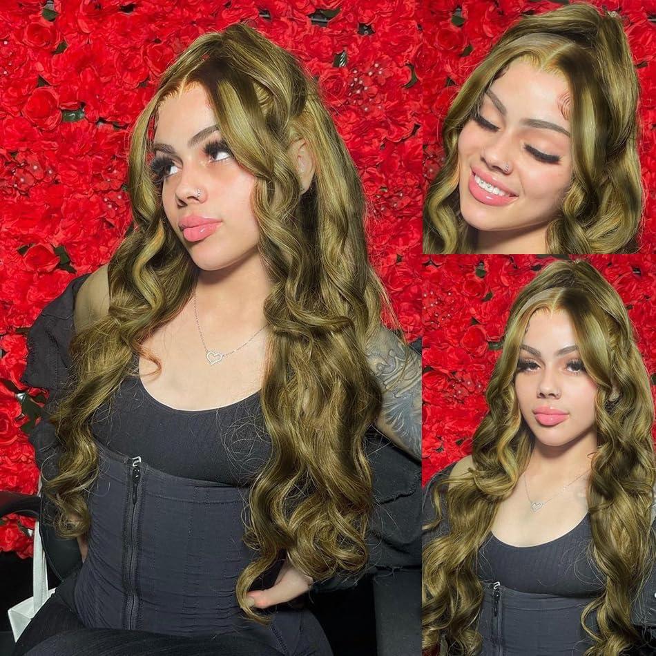 Vinmdonm 30 Inch Highlight Human Hair Bundles Honey Blonde Human Hair Bundles P1B/27 Body Wave Bundles Brazilian Unprocessed Virgin Hair 1 Bundle Two Tone Black and Honey Blonde Bundles