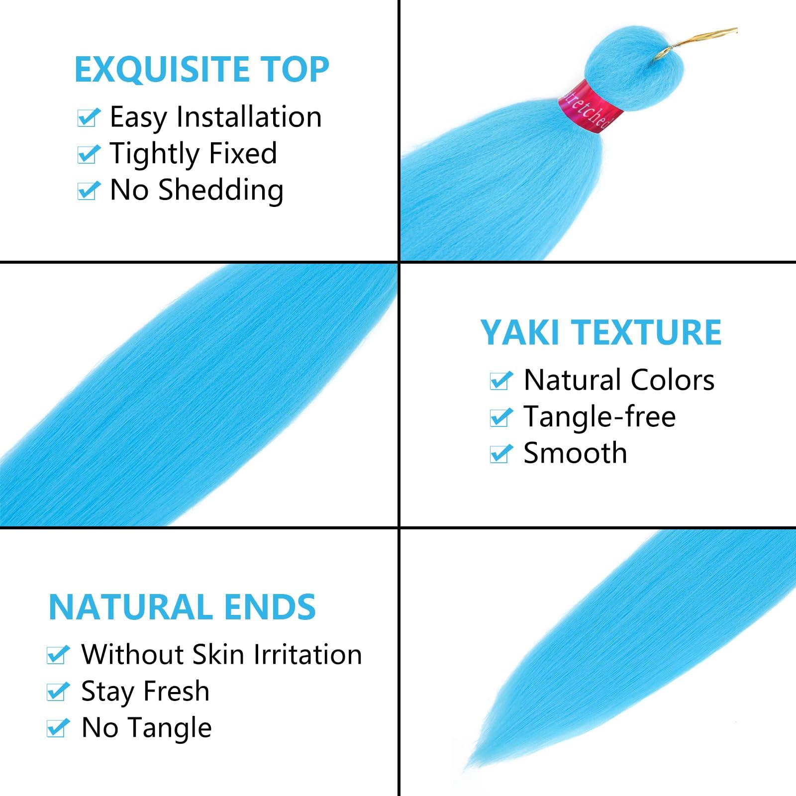 PreAfriBr Blue+L.Blue Braiding Hair Pre Stretched 2 Packs Box Braids Hair Extensions 26 Inches Synthetic Pre Stretched Braiding Hair