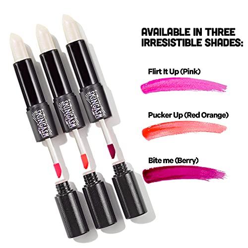 SKINGASM SKINGASM All Nighter Lip Stain & Lip Transformer- A Cruelty-Free Dual-Sided Matte Lipstick and Lip Gloss - Long Lasting Lipstick & Prismatic Shine - Kiss-Proof Color (Flirt It UP (Pink))