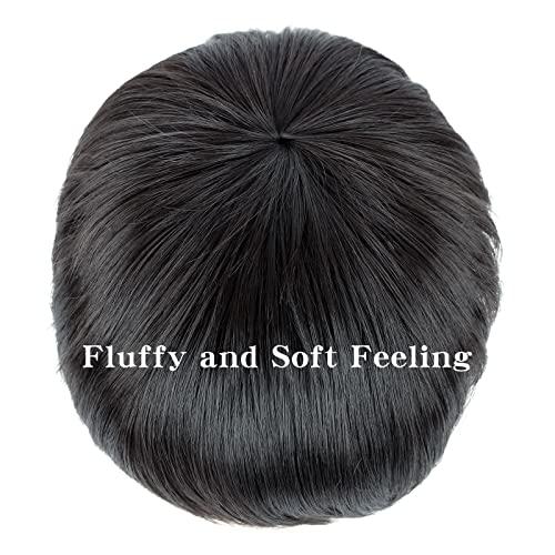 Askuang Askuang Hair Toupee for Men Clip in Crown Topper Hair Extensions Mens Hair Piece for Hairline Loss Covering White Loss Hair Toupee Wig Short Hair Toppers for Men Natural Black