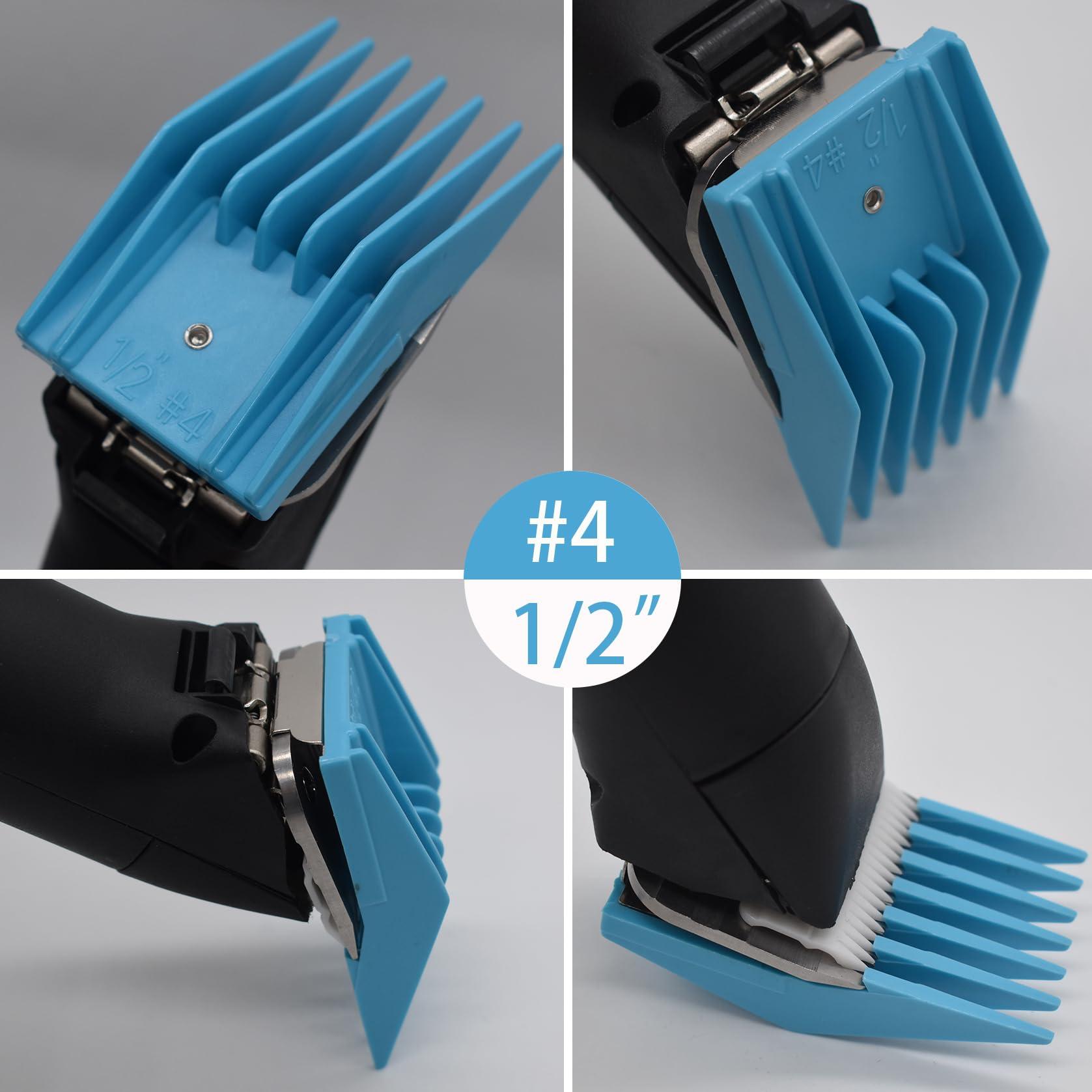AIRERA 4 Pieces Professional A5-Style Animal Clipper Attachment Guard Guide Cutting Combs Set 76926-900, 1/8", 1/4", 3/8", 1/2", Compatible with Oster Classic 76 A5 Andis AG BG Wahl KM Pet Groomers (Blue)