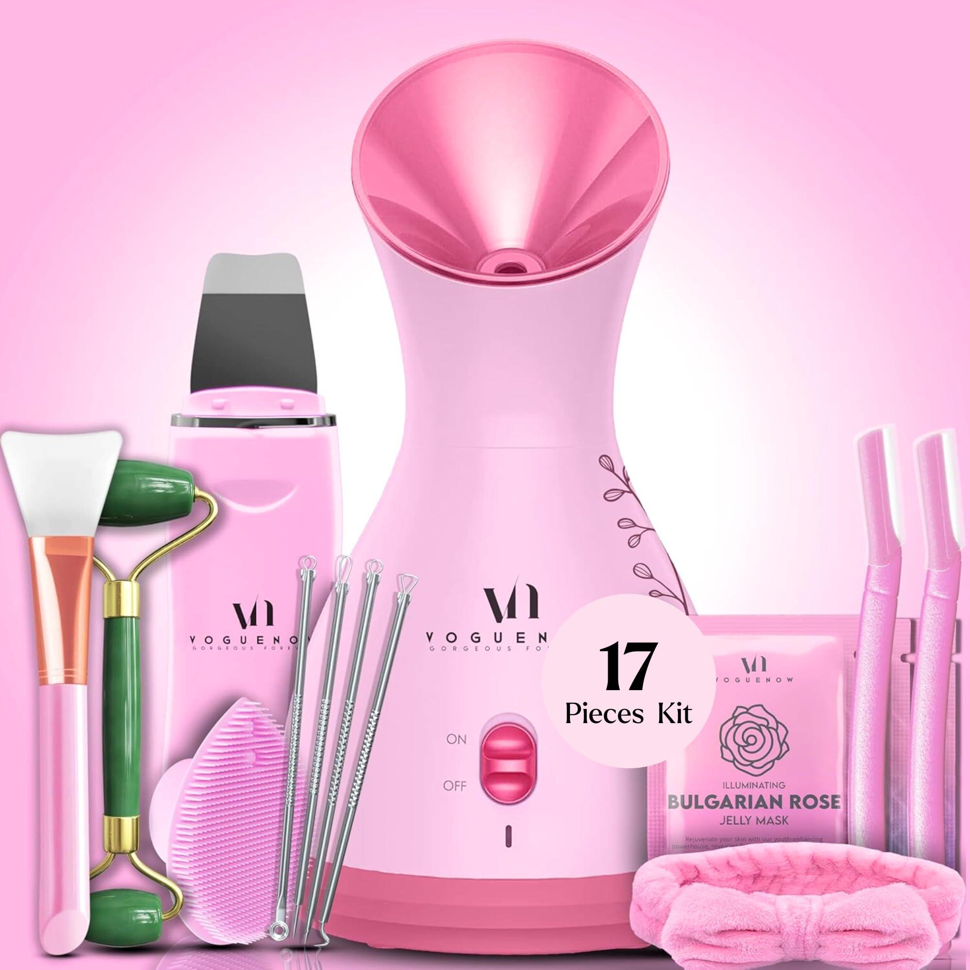 VogueNow Facial Steamer Spa Kit with Complimentary 17 Skin Care Tools | Face Steamer for Facial Deep Cleaning with Towel Warmer & Humidifier Mode| Self Care Gifts for Women, Spa Gifts, Birthday Gifts for Women