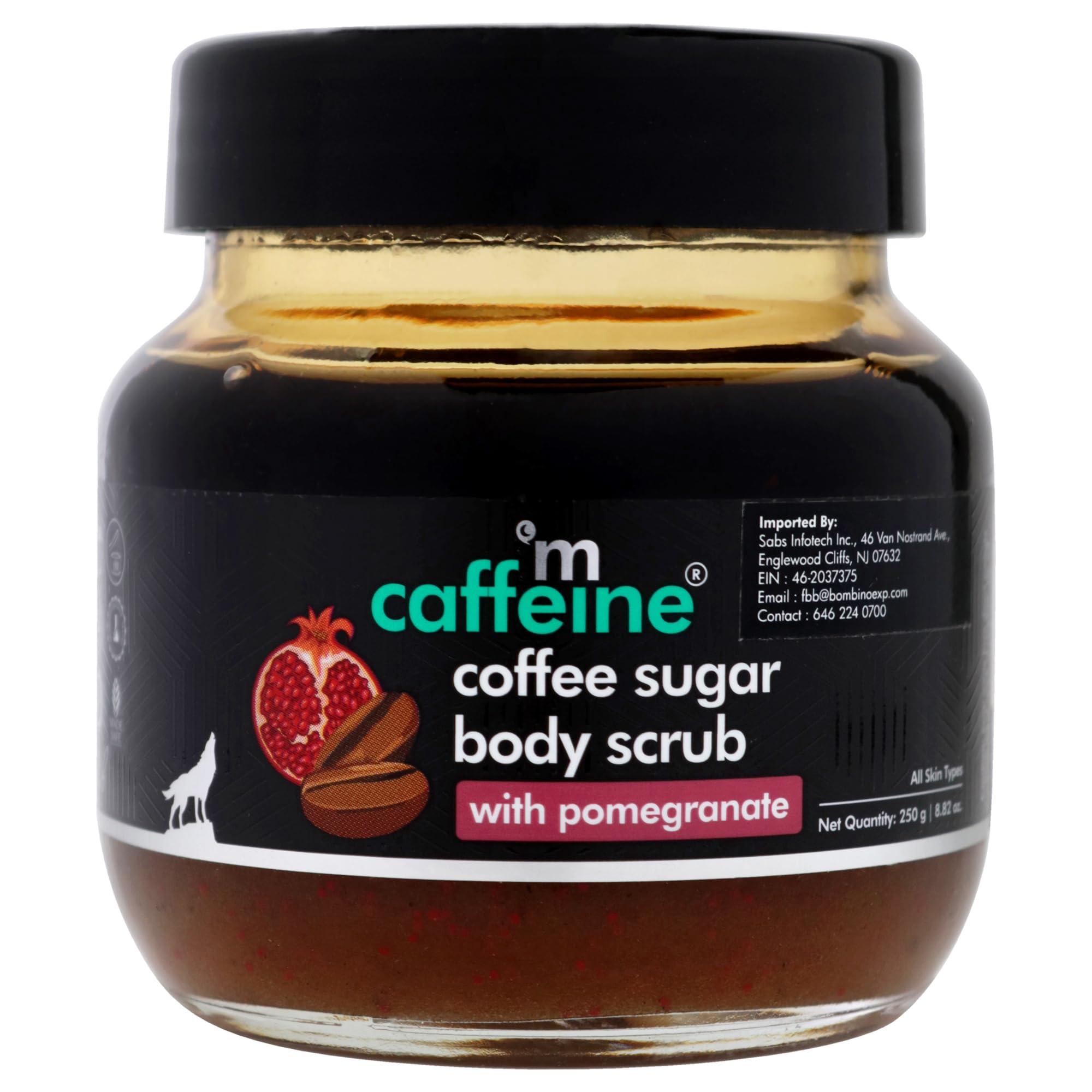 mCaffeine mCaffeine Coffee Sugar Body Scrub with Pomegranate - Body Wash Reduces Scars - Nourishing Blend of Coffee and Brown Sugar - All Skin Types - 8.82 oz