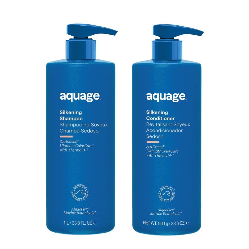 AQUAGE AQUAGE Silkening Care Liters Bundle, Silkening Shampoo & Conditioner, Nourishing SeaExtend Formula, Restore Strength and Shine, 33.8 Oz. Each