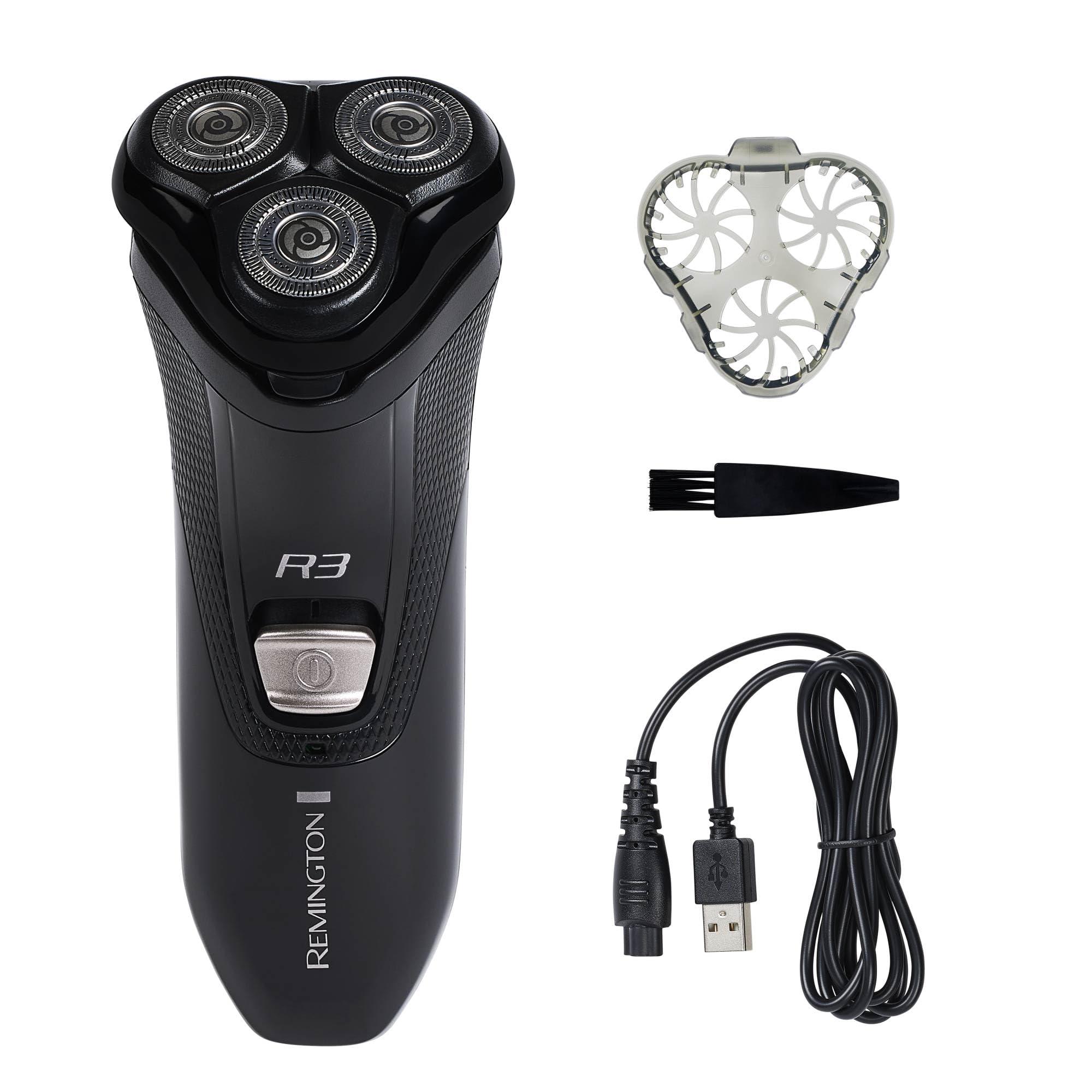 Remington Remington R3 Style Series Rotary Shaver for Men, Flexing Technology and Sensitive Skin Comfort, Rechargeable Wet or Dry Electric Shaver with Pop Up Trimmer and Stubble Attachment