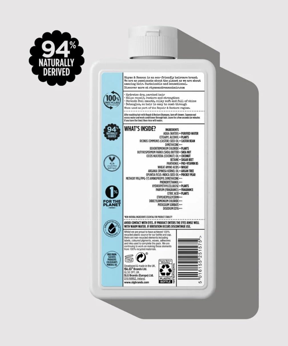Rhyme & Reason Rhyme & Reason Repair and Restore Shampoo & Conditioner Combo. 13 Fl. Oz. Each bottle. For Dry Damaged Hair. Hydrate Repair. Vegan Cruelty Free., Clear