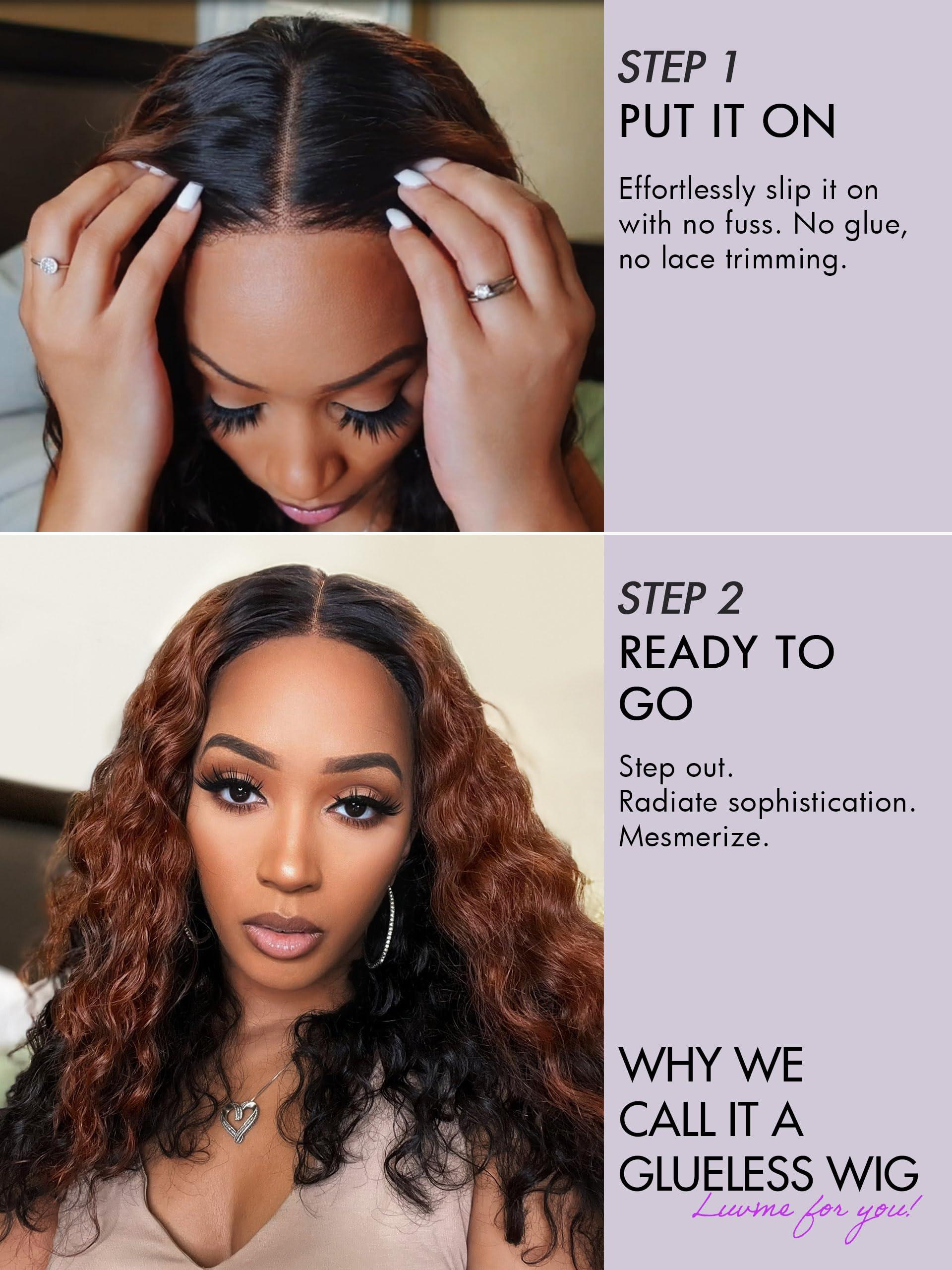 LUVME HAIR LUVME HAIR 18 Inch Black with Brown Highlights Deep Wave Human Hair Wig, Precut Glueless 5x5 Lace Closure Wigs Pre Plucked For Women 180 Density