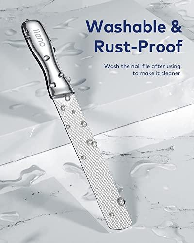 llano llano Metal Nail File, Stainless Steel Nail Files for Natural Nails with Leather Case, Medical Grade Double Sided Toenail Files for Thick Nails, Professional Fingernail Files for Women Men and Seniors